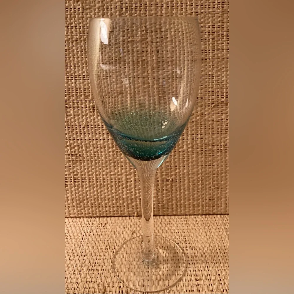 Aqua and Clear Bubble Pedestal Goblet Ombre Wine Glass